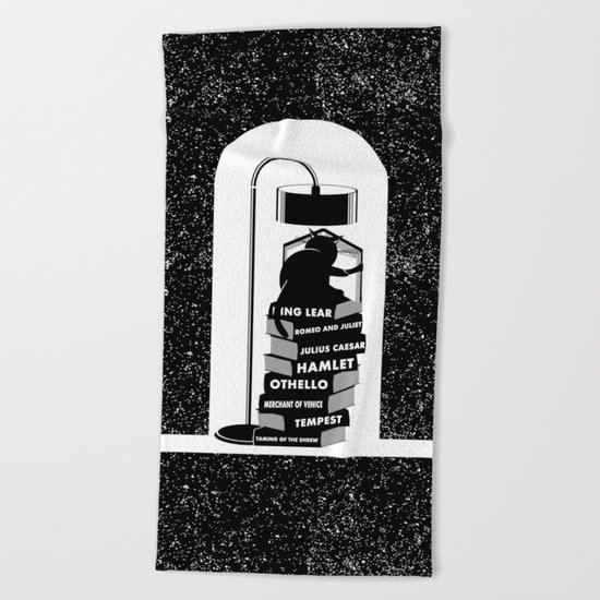 CAT READING SHAKESPEARE Beach Towel