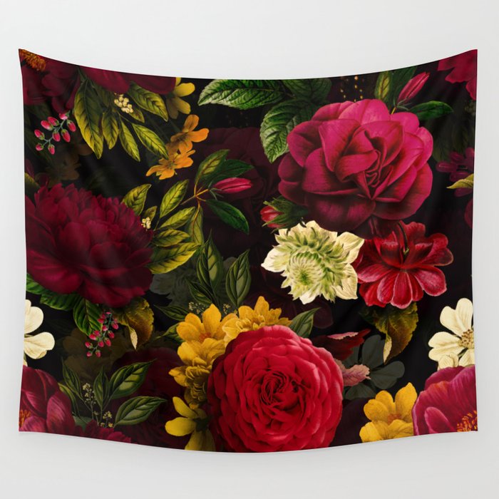 Vintage & Shabby Chic - Mystical Night Roses Bouquet Wall Tapestry