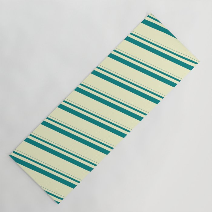 Teal and Light Yellow Colored Striped/Lined Pattern Yoga Mat