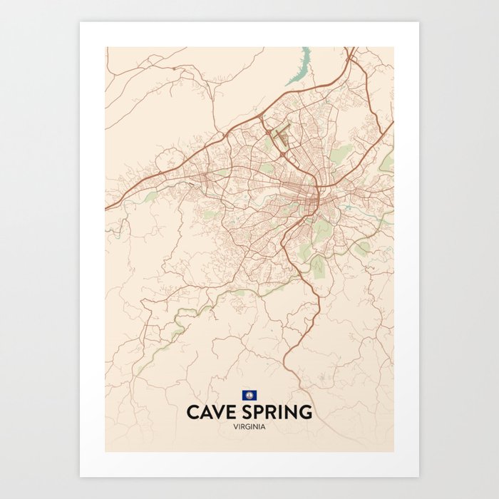 Cave Spring, Virginia, United States - Vintage City Map Art Print