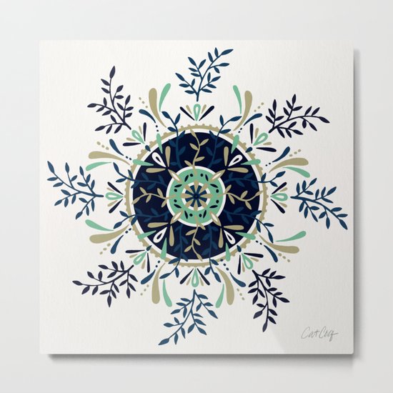 Leaf Mandala – Navy & Mint Palette Metal Print