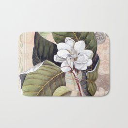 Vintage White Magnolia Badematte | Collage, Nature, Antique, Illustration, Moth, Elegant, Flower, French, Botanical, Southern 