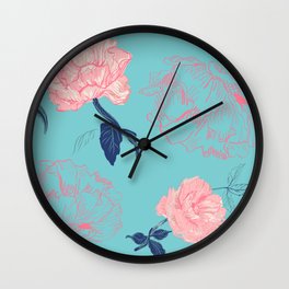 Vintage roses and peonies in bohemian style Wall Clock