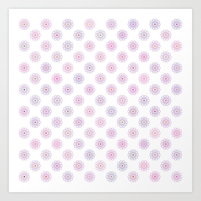 Pink Purple Rainbow Outline Cyberatomic Flowers Art Print By