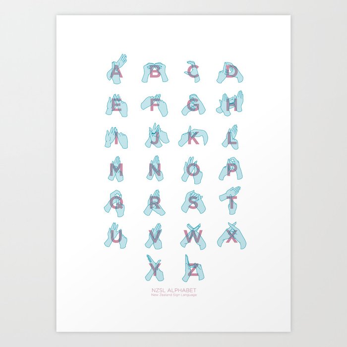 NZ Sign Language Alphabet Art Print