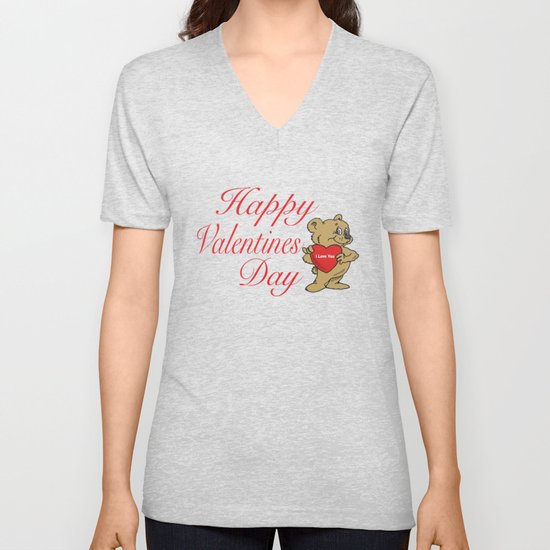 Happy Valentines Day Teddy Bear Unisex V-Neck by msqrd2 | Society6