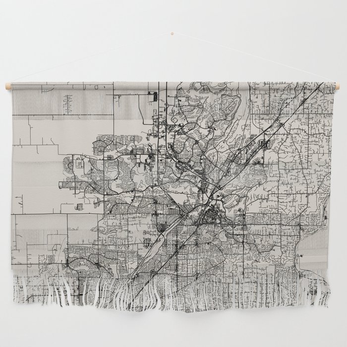 Roseville USA - City Map in Black and White Aesthetic - vintage, pillows, town, pot, canvas, map, di Wall Hanging
