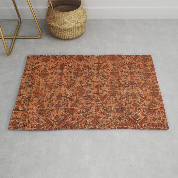 Boho Red Vintage Indonesian Abstract Motif Rug
