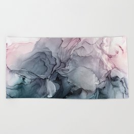 Blush and Payne's Grey Flowing Abstract Painting Beach Towel
