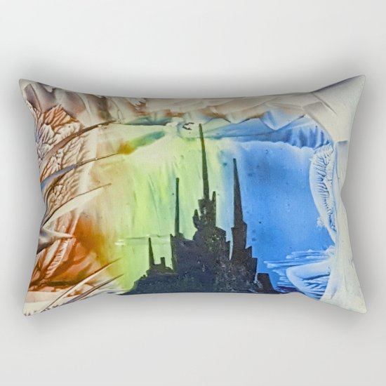 Blue alien cityscape Rectangular Pillow