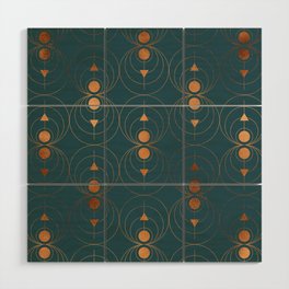 Mid Century Modern Copper And Emerald Circular Pattern Wood Wall Art