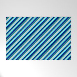[ Thumbnail: Aqua, Blue, Dark Cyan, and Light Gray Colored Lined/Striped Pattern Welcome Mat ]