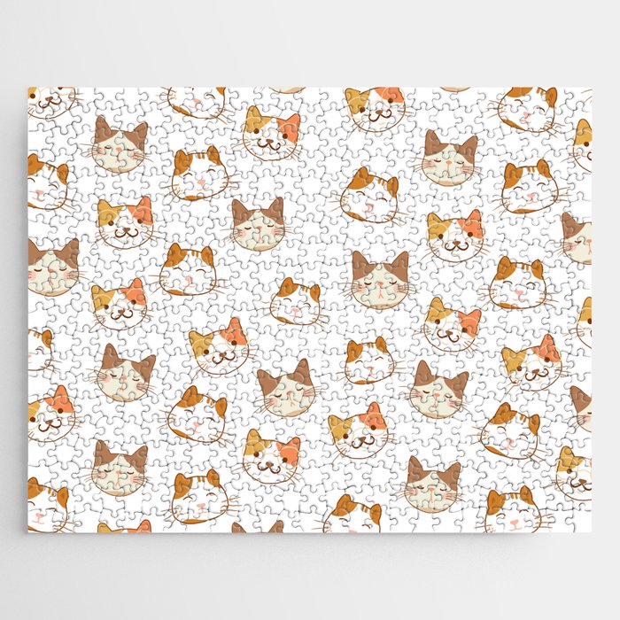 Cute Cat Faces Cat Lover Print Pattern Jigsaw Puzzle