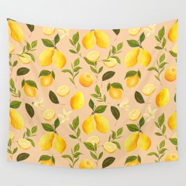 Lemon and Leaves Hand Painted Print Wall Tapestry