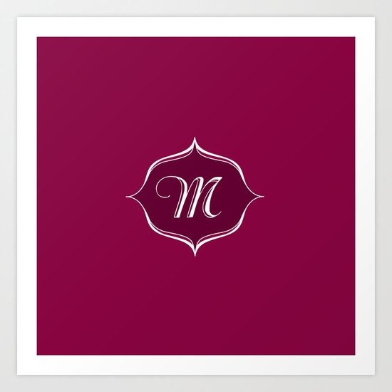 M Monogram Burgundy Art Print