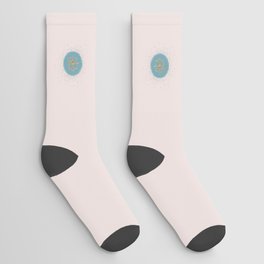 Steering Ship and Blue Circle on Pastel Pink Socks