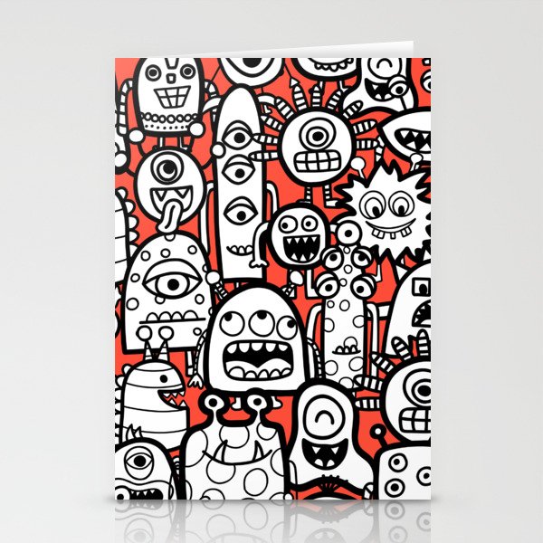 Monsters Red Kids Pattern Stationery Cards
