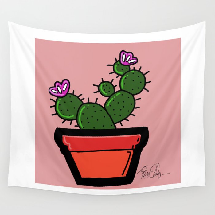 Cute Prickly Potted Cactus Wall Tapestry
