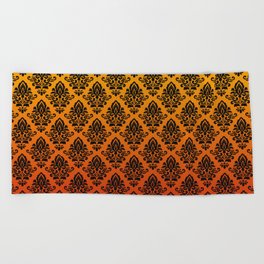 Black damask pattern gradient 10 Beach Towel