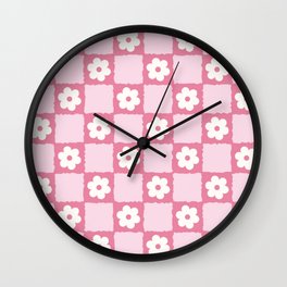 Flower Checker in Pink Wall Clock