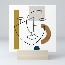 Monoline Face on Geometric Shapes Mini Art Print