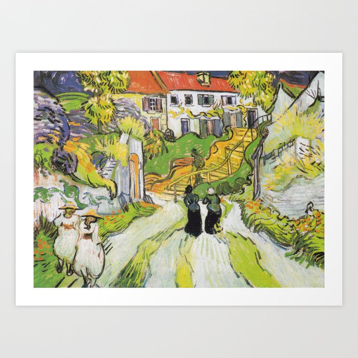 Vincent Van Gogh Village Street and Stairs in Auvers with Figures 1890 Art Print