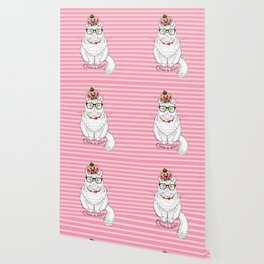 Pink White Geometric Queen Cat Crown Wallpaper