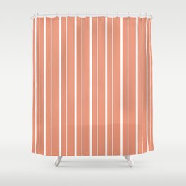 [ Thumbnail: Dark Salmon and White Colored Pattern of Stripes Shower Curtain ]