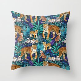 Family of Tigers (Turquoise)  Throw Pillow