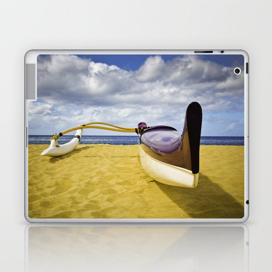 Outrigger canoe on beach Laptop & iPad Skin