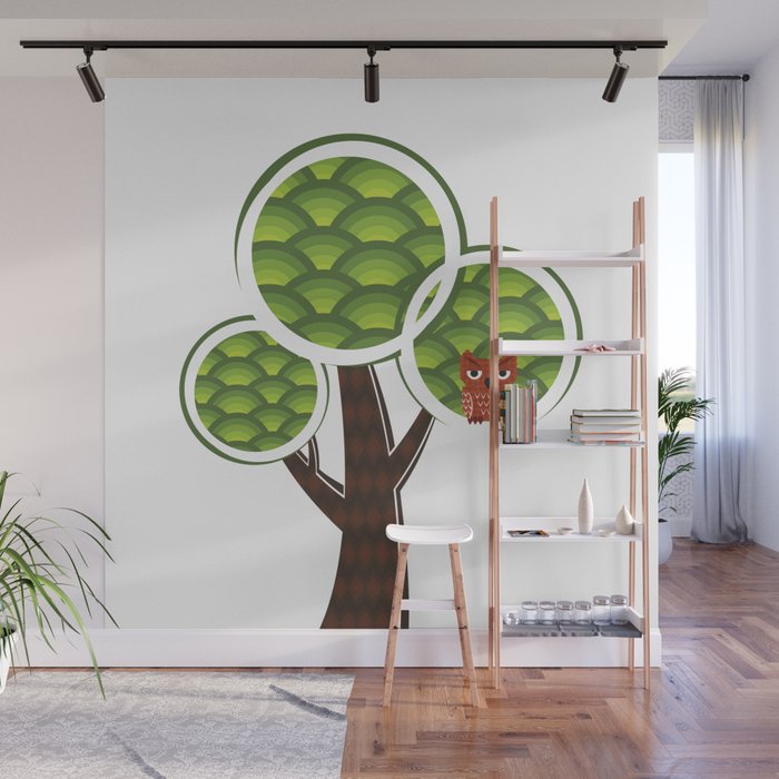 Grumpy Owl In The Tree Wall Mural By Bicone