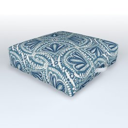 Textured Fan Tessellations in Navy Blue and White Outdoor Floor Cushion
