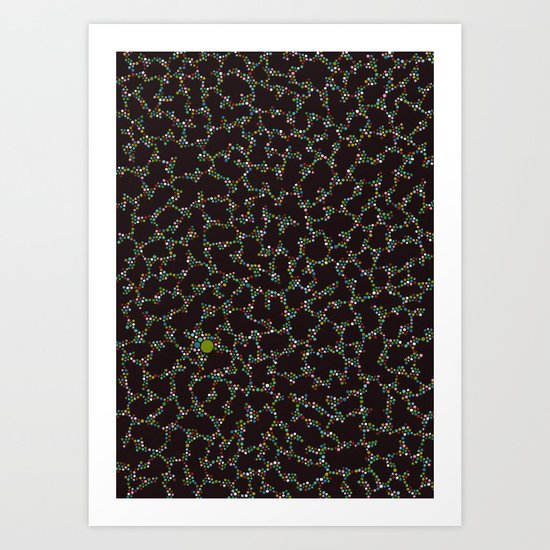 Blue/Green Dots in Black Design Art Print