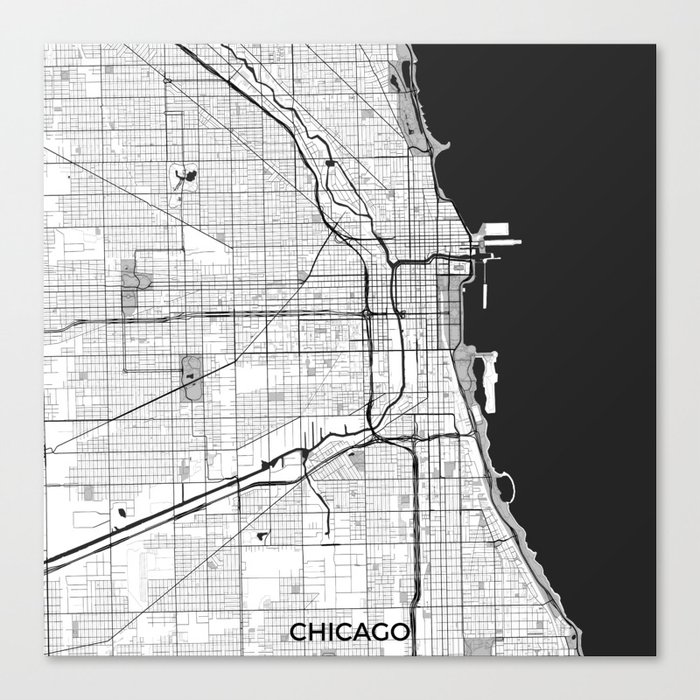 Chicago Map Gray Canvas Print