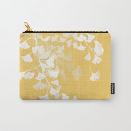 White Ginko leaves and yellow background Carry-All Pouch