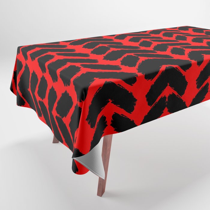 Hand-Drawn Herringbone (Black & Red Pattern) Tablecloth