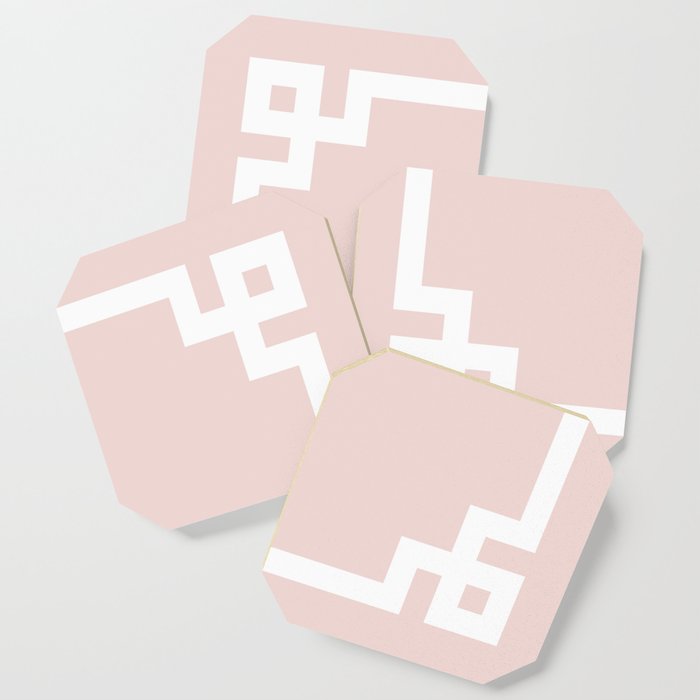 Blush and White Greek Key Border Coaster