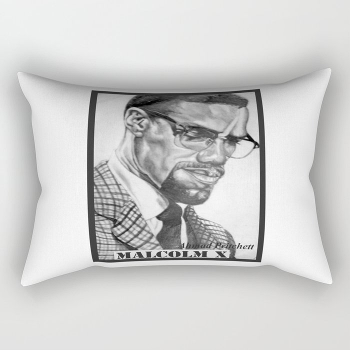 Print of free hand graphite pencil drawing of Malcolm X Rectangular Pillow