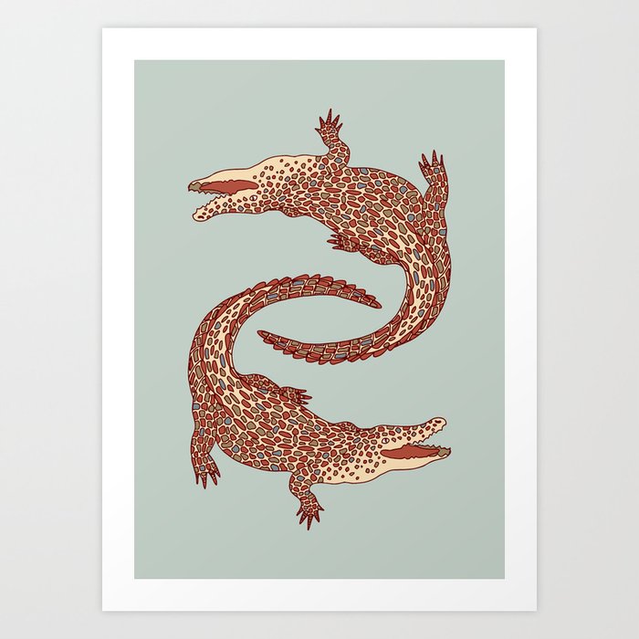 Crocodiles (Calm Beige and Gray Palette) Art Print