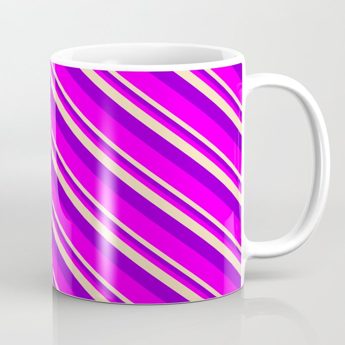 Tan, Dark Violet & Fuchsia Colored Lines Pattern Coffee Mug
