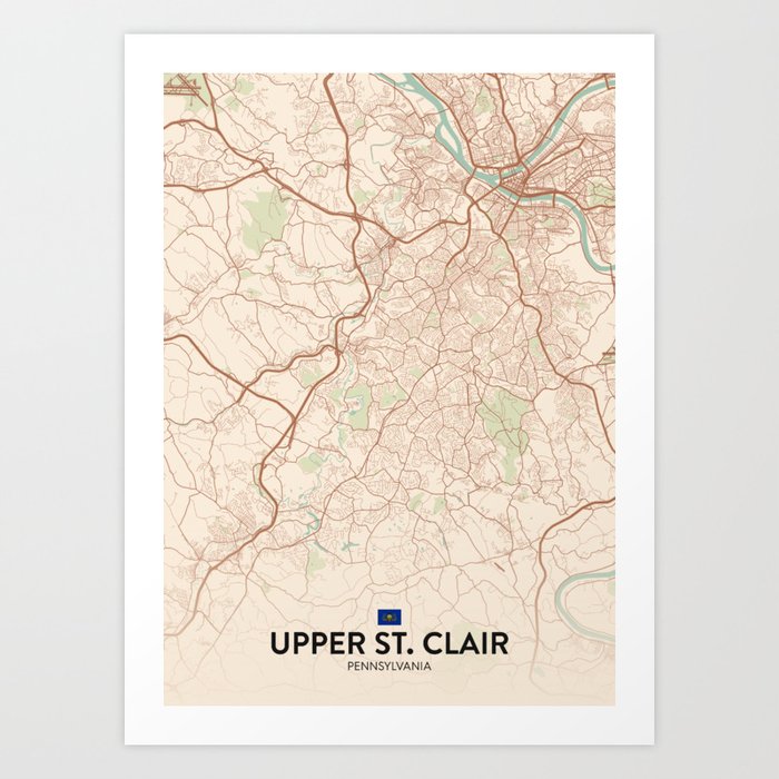 Upper St. Clair, Pennsylvania, United States Vintage City Map Art