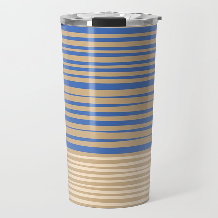 Natural Stripes Modern Minimalist Colour Block Pattern in Oat Beige and Blue Travel Mug