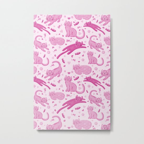 Pink Playful Kittens Metal Print