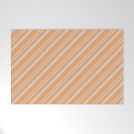 [ Thumbnail: Light Gray and Brown Colored Lines Pattern Welcome Mat ]