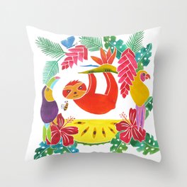 Sloth with anona Throw Pillow