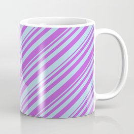[ Thumbnail: Orchid and Light Blue Colored Lined Pattern Coffee Mug ]