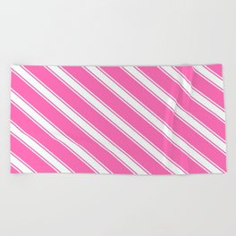 [ Thumbnail: Hot Pink and Mint Cream Colored Striped/Lined Pattern Beach Towel ]