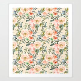 Peach roses pattern Art Print