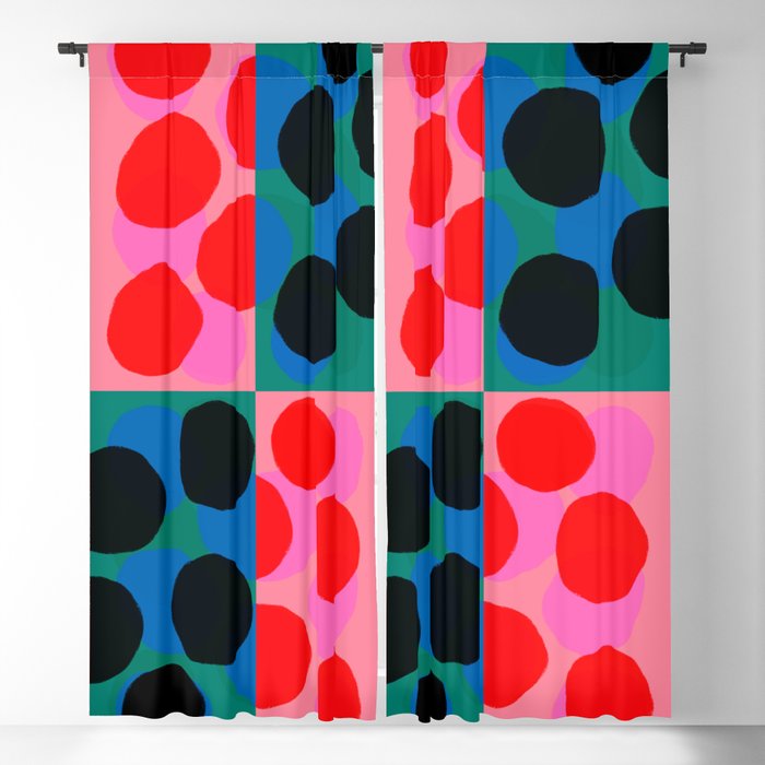 Mid-Century Modern Abstract Bubbles Hot Pink Blackout Curtain