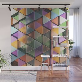 Abstract Multicolor Triangles With 3d Effect Seamless Pattern Wall Mural